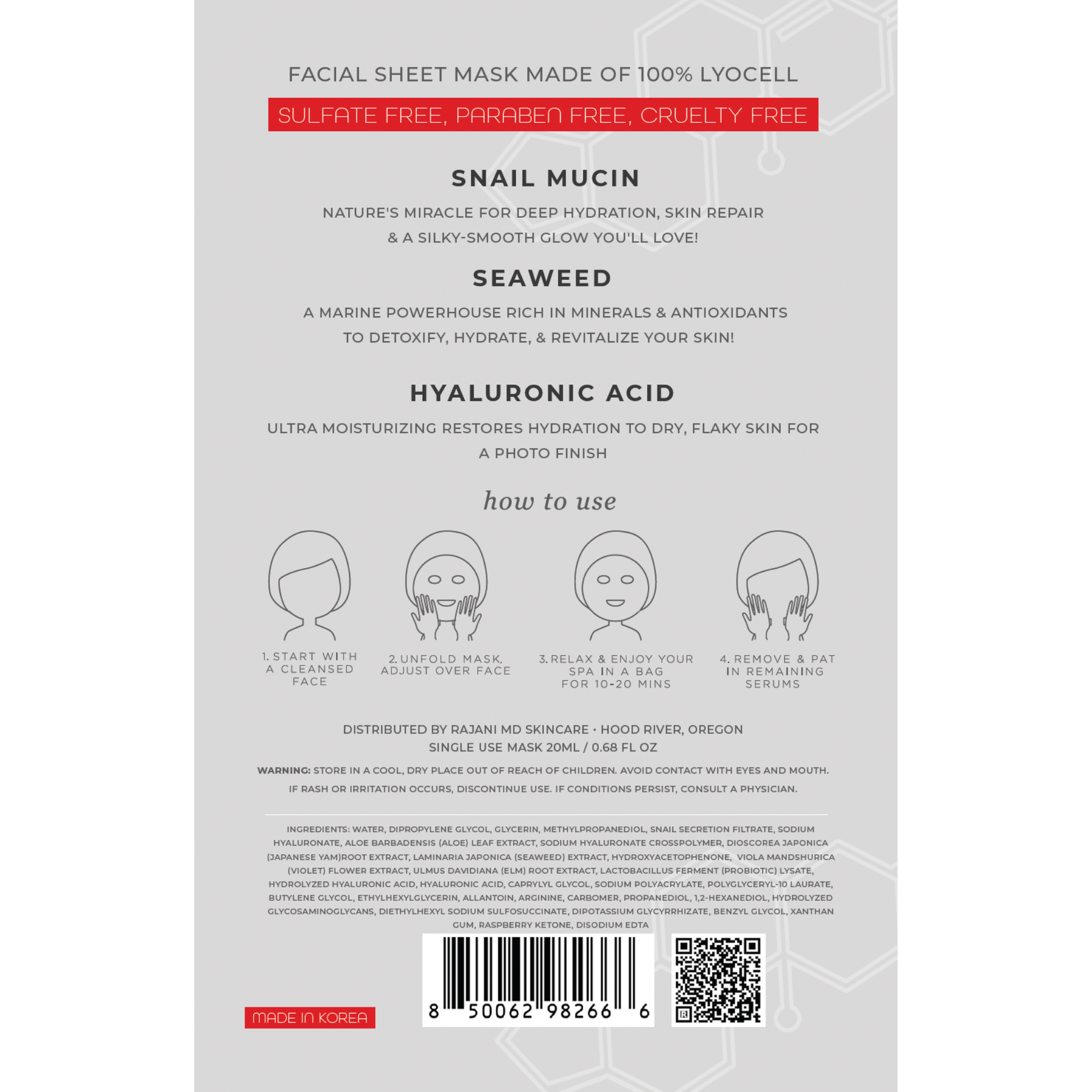 Snail Mucin Korean Facial Sheet Mask